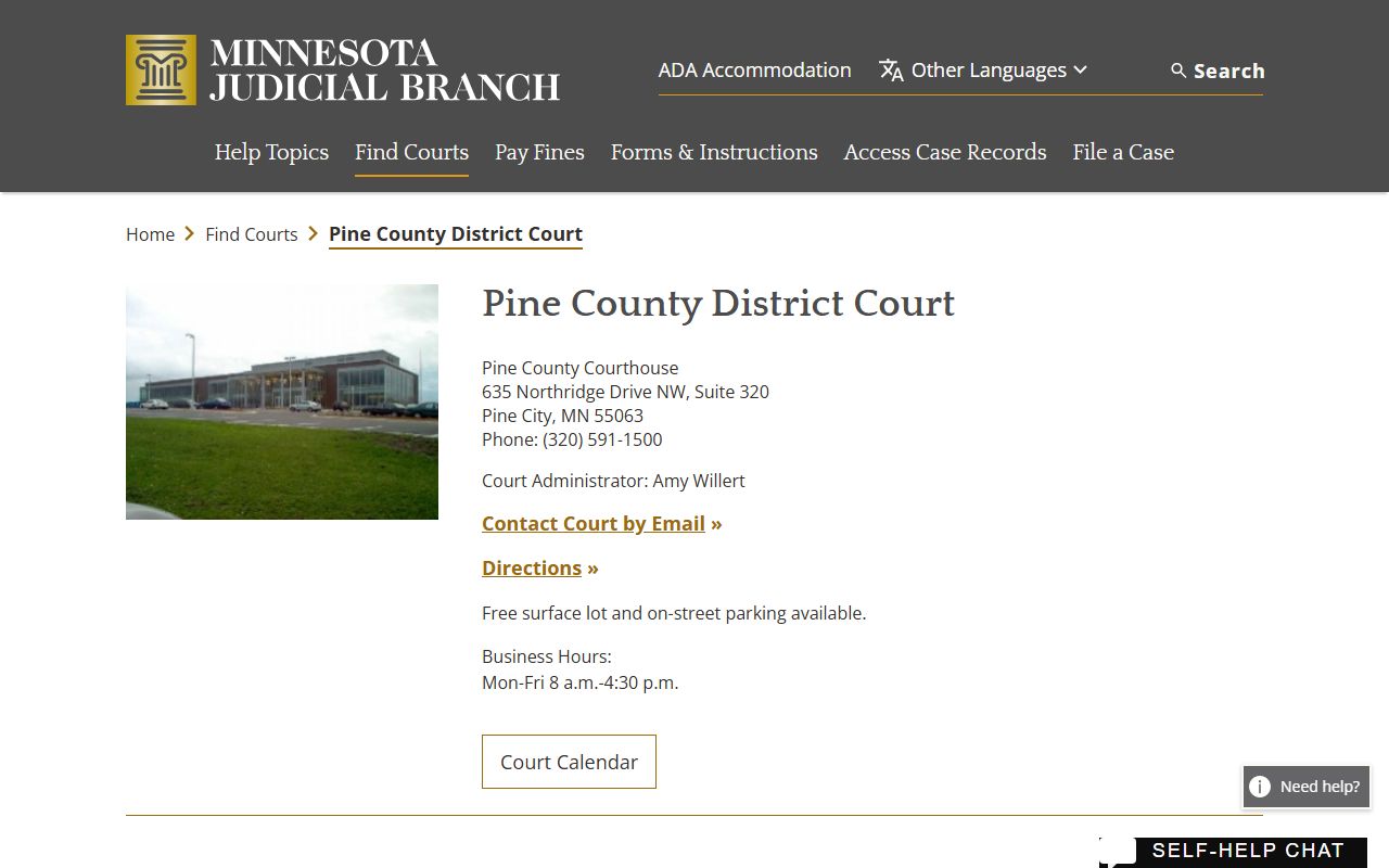Pine County court records after jail arrest district court contact page