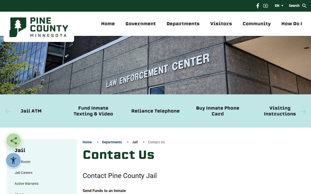 Pine County Jail visitation schedule and inmate contact information